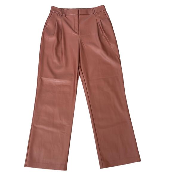 NEW House of Harlow 1960 Brown Vegan Leather Wide Leg High Rise Trouser Pants 10 - Picture 1 of 13
